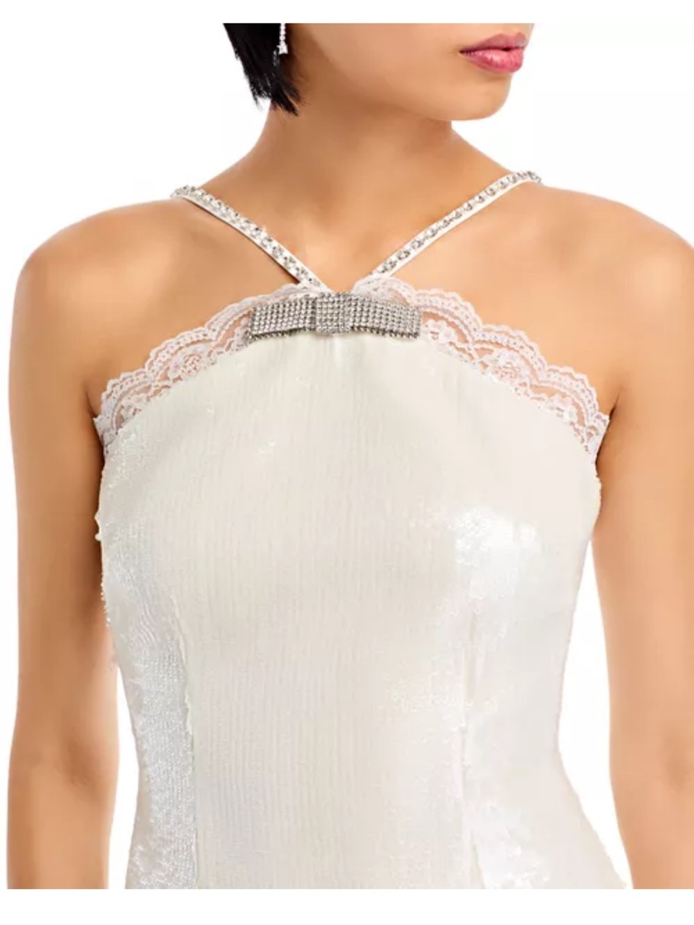 Self-Portrait Ivory Sequin Slip Dress with Crystal Straps - Picture 7 of 9